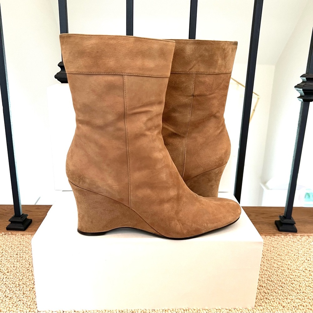 Brown wedge booties